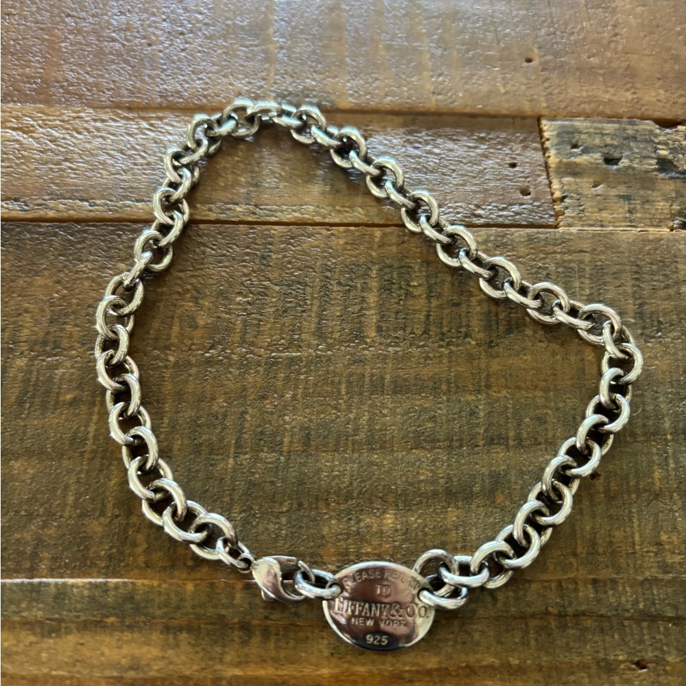 Oval Tag Silver Chain Choker Necklace